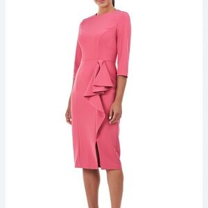 Kay Unger Pink Ruffle Midi Dress